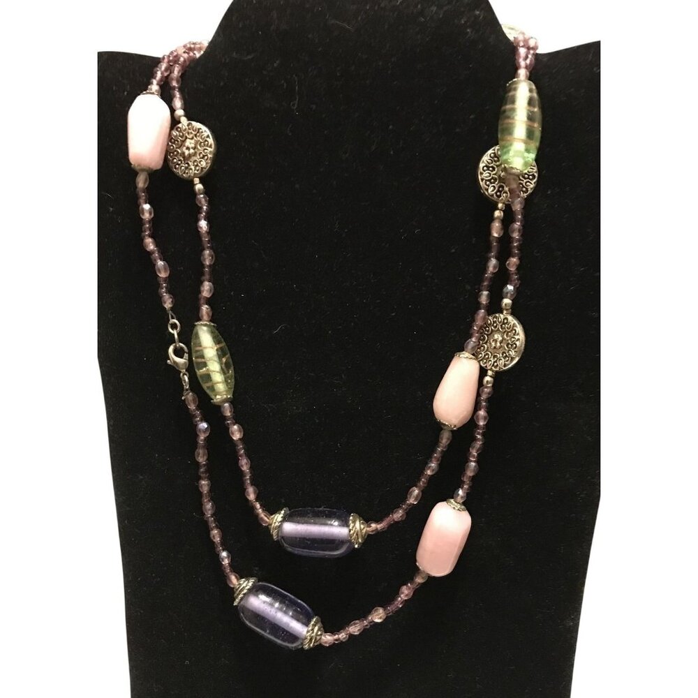 Handcrafted Vintage Jelly Belly Multicolor Glass Bead Necklace With Lobster Clas
